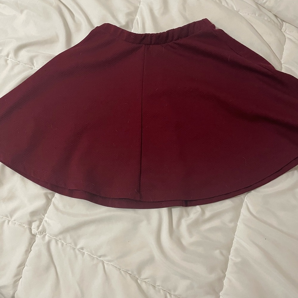 Red Polyester Textured A-line Skirt
